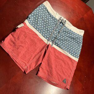 Mens Trinity Boardshorts Red White Blue Stars Patriotic Swim Trunks (Size 34)